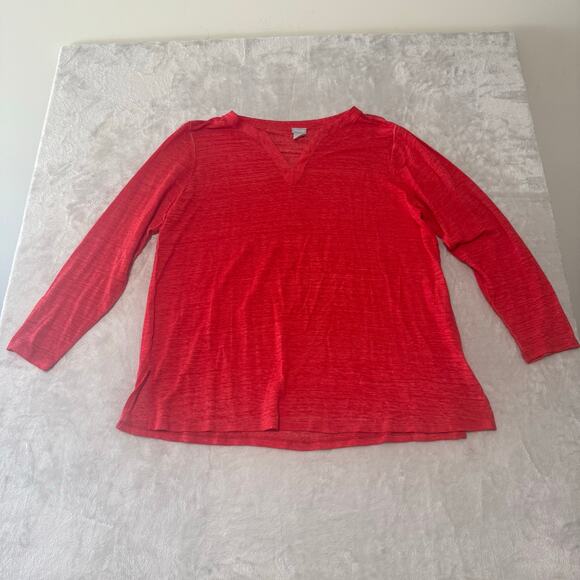 Chico's 100% Linen V Neck Long Sleeve‎ Women's Tunic Top 3 US XL Coral Boho - Picture 1 of 7